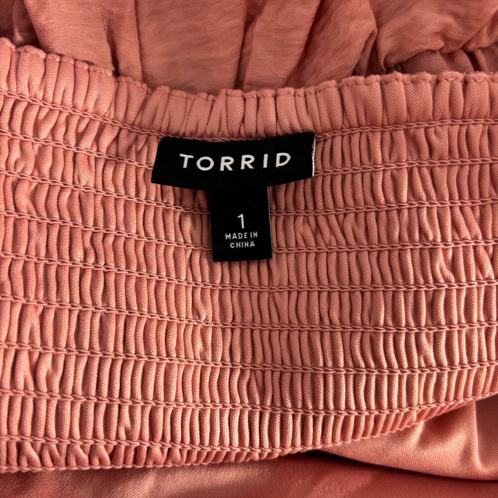 Torrid Ruched Pink Puff Sleeve Top Size 1 (14/16) Women’s Plus Size Blouse - Picture 8 of 9